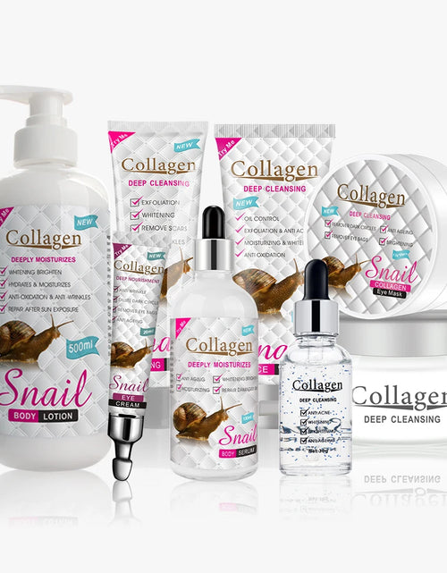 Load image into Gallery viewer, Snail Collagen Facial Care set Face Cleanser Face Serum Eye Cream Essence Brighten Skincare
