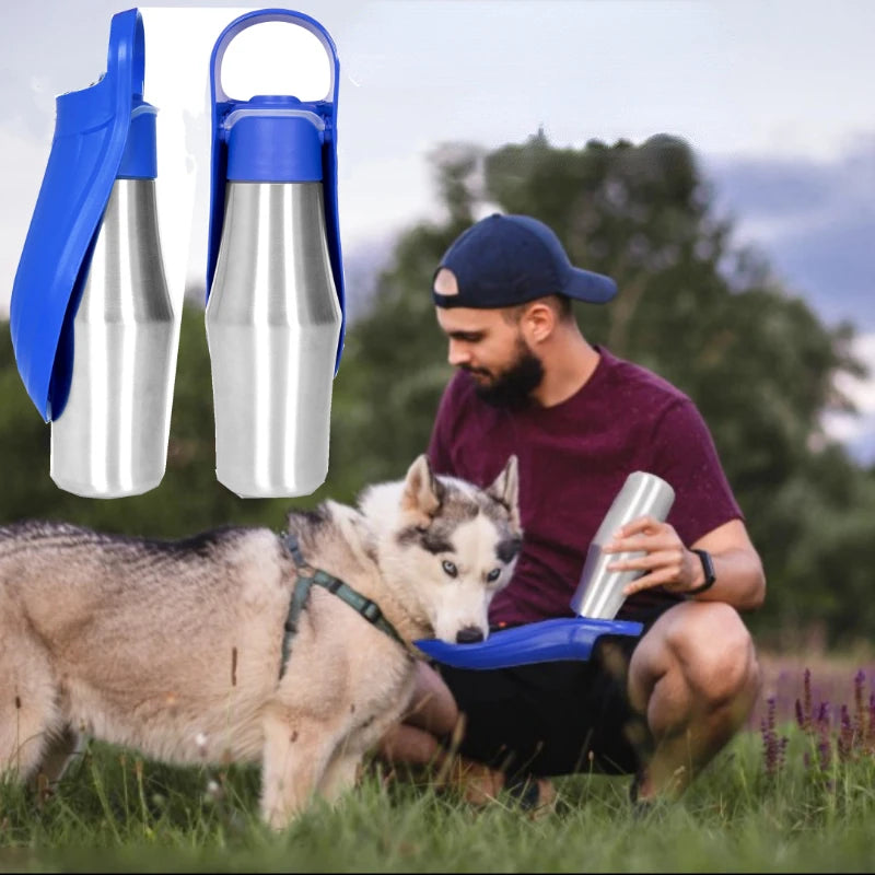 Large Dog Water Bottle Stainless Steel Outdoor Portable Dog Water Bowl Puppy Travel Water Basin Pet Supplies for All Dogs Breeds