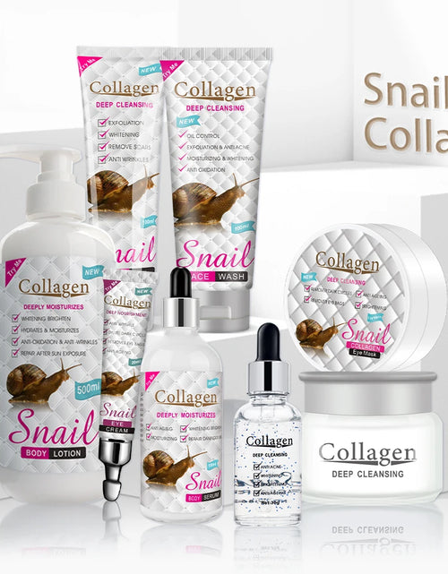 Load image into Gallery viewer, Snail Collagen Facial Care set Face Cleanser Face Serum Eye Cream Essence Brighten Skincare
