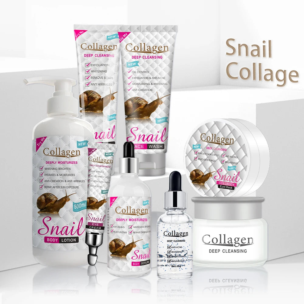 Snail Collagen Facial Care set Face Cleanser Face Serum Eye Cream Essence Brighten Skincare